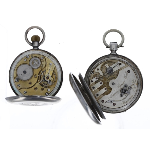 815 - Silver lever engine turned pocket watch, unsigned movement, no. 3964186, 51mm; together with a coin ... 