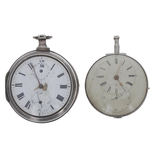 860 - George III silver calendar verge pair cased pocket watch, London 1814, the fusee movement signed Hen... 