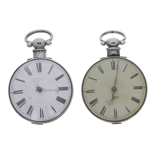 863 - Two 19th century silver fusee verge pair cased pocket watches for repair, makers E. Robinson, Carlis... 