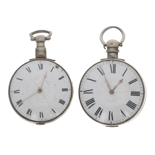 864 - Two 19th century silver fusee verge pair cased pocket watches for repair, makers John Norris, Sticki... 