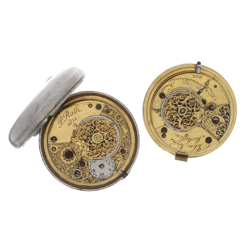 864 - Two 19th century silver fusee verge pair cased pocket watches for repair, makers John Norris, Sticki... 