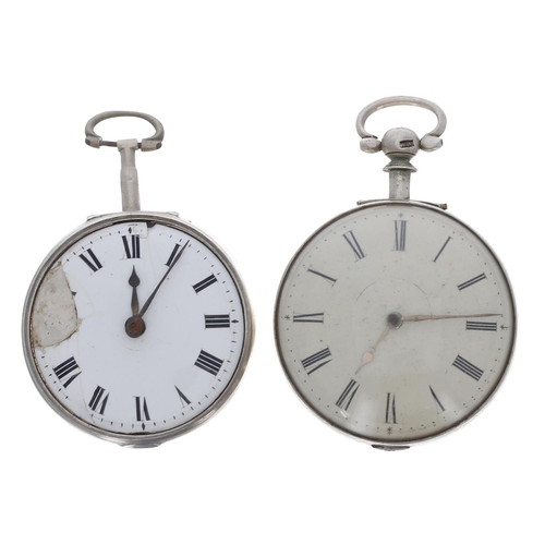 865 - Two late 18th/early 19th century silver fusee verge pair cased pocket watches for repair, makers Edm... 