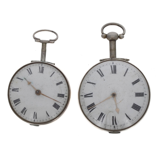 866 - Two early 19th century silver fusee verge pair cased pocket watches for repair, makers Rob't Duncan,... 