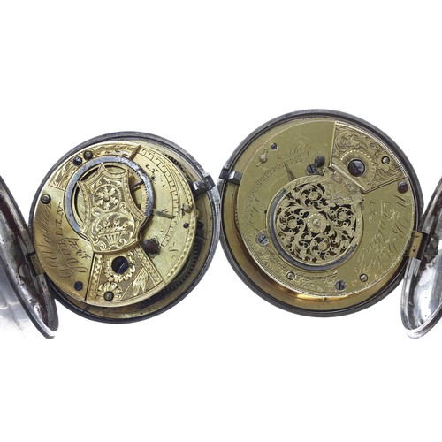 867 - Two early 19th century silver fusee verge pair cased pocket watches for repair, makers W.B. Roberts,... 