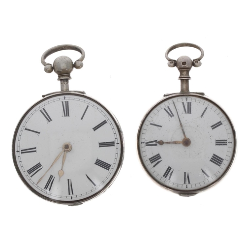 868 - Two silver fusee verge pair cased pocket watches for repair, makers Burke, Dublin and E. Justin, Dub... 