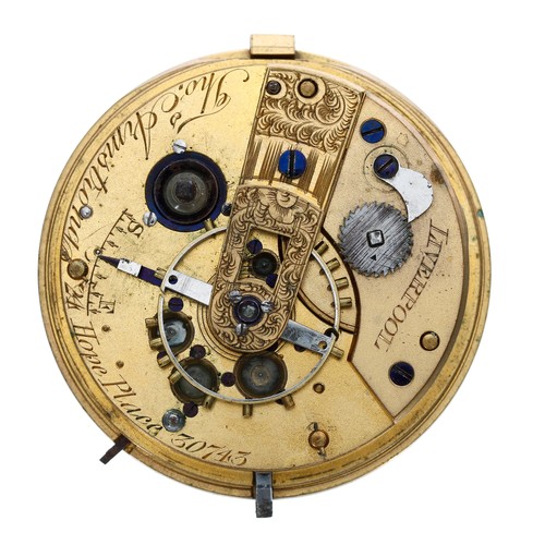 881 - 19th century fusee lever pocket watch movement, signed Thos Armstrong, Liverpool, no. 30743, with 'L... 