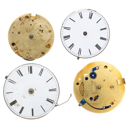 891 - Jas Murray, London fusee cylinder pocket watch movement, with signed dust cover (lacking dial); toge... 