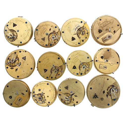 894 - Twelve fusee lever pocket watch movements including a Centre Seconds and an 'Up/Down' power reserve ... 