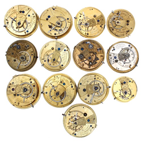 896 - Eight fusee lever pocket watch movements to include makers Thos Bott & Co, Liverpool; Jas Coigle... 