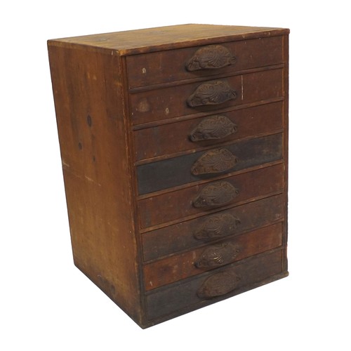 912 - Eight drawer wooden chest containing a large quantity of various sized watch glasses, 16.25'' high x... 