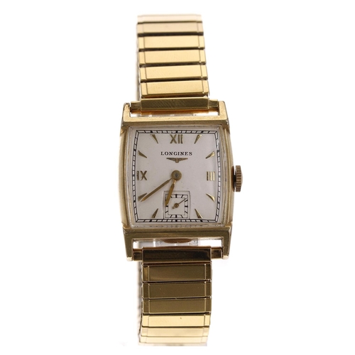 150 - Longines 10k gold filled rectangular cased gentleman's wristwatch, case no. 9842192, serial no. 8108... 