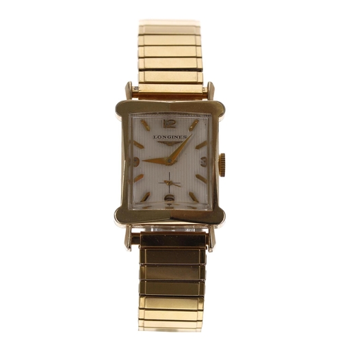 151 - Longines 10k gold filled rectangular cased gentleman's wristwatch, reference no. 5386, case no. 67xx... 