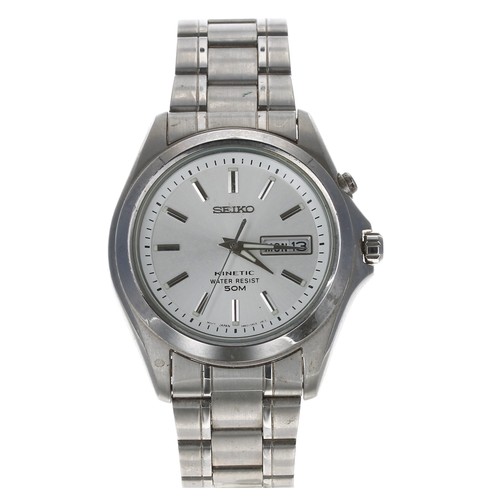 183 - Seiko Kinetic stainless steel gentleman's wristwatch, reference no. 5M63-0B90, silvered dial, Seiko ... 