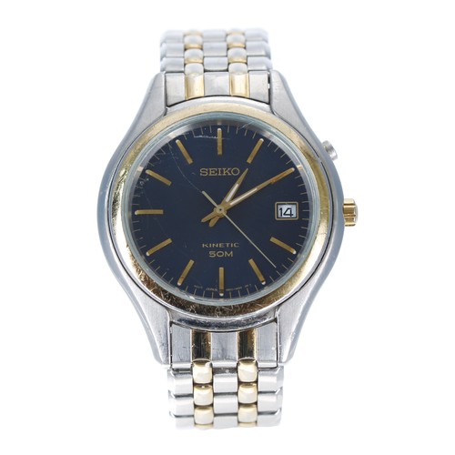 184 - Seiko Kinetic bicolour gentleman's wristwatch, reference no. 5M62-0AD0, blue dial, Seiko bracelet, 3... 