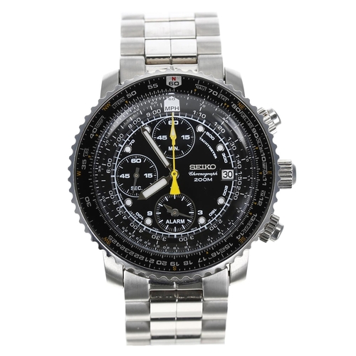 191 - Seiko Chronograph 200M Alarm stainless steel gentleman's wristwatch, reference no. 7T62-0EB0, black ... 