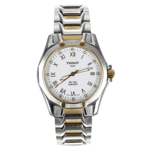 200 - Tissot PR 100 bicolour gentleman's wristwatch, reference no. P660/760, white dial, Tissot bracelet w... 