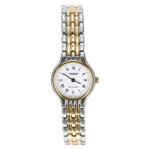 208 - Tissot Stylist bicolour lady's wristwatch, reference no. V232, white dial with Roman numerals and mi... 