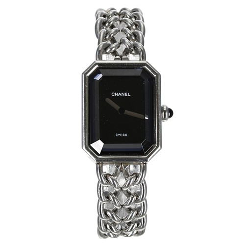 235 - Chanel, Paris Premieré stainless steel lady's wristwatch, black dial, serial no. Q.N.3xxxx, black di... 