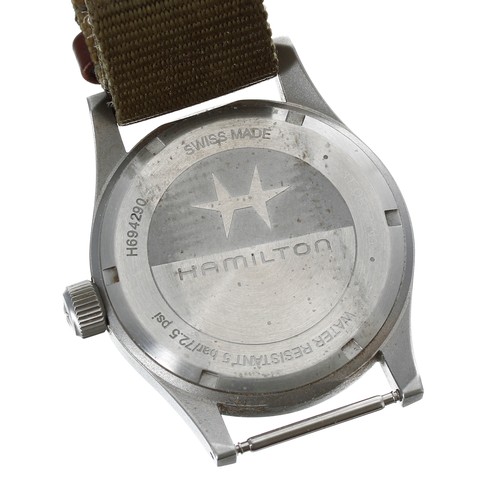 242 - Hamilton Khaki Field stainless steel gentleman's wristwatch, reference no. H694290, black dial, mech... 