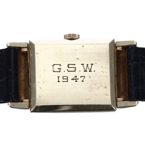 243 - Hamilton 14ct rectangular gentleman's wristwatch, circa 1940s, rectangular silvered dial with gilt A... 