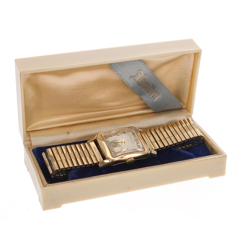 246 - Hamilton 10k gold filled rectangular gentleman's wristwatch, rectangular silvered two tone dial with... 