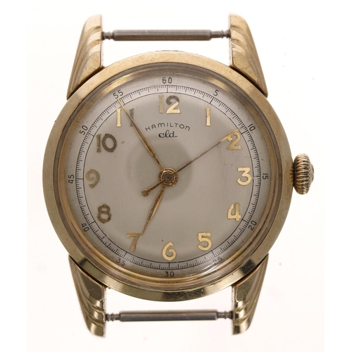 247 - Hamilton 10k gold filled mid-size gentleman's wristwatch, circular silvered dial with applied gilt A... 