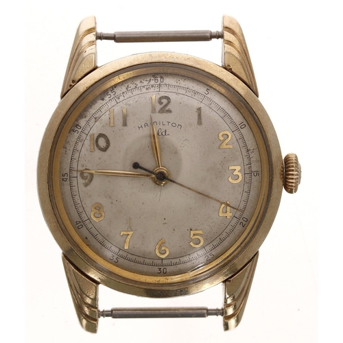 248 - Hamilton 10k gold filled mid-size gentleman's wristwatch, circular silvered dial with applied gilt A... 