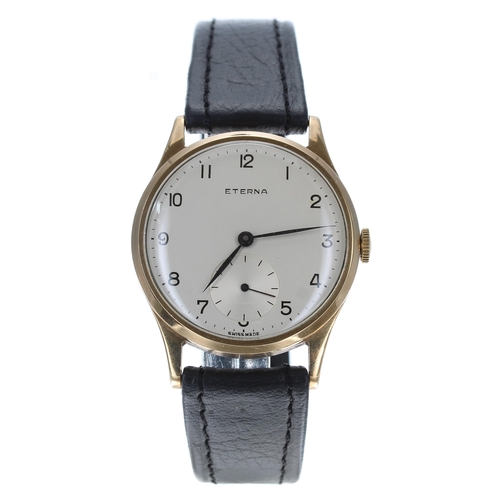 250 - Eterna 9ct gentleman's wristwatch, Birmingham 1957, circular silvered dial with Arabic numerals, min... 