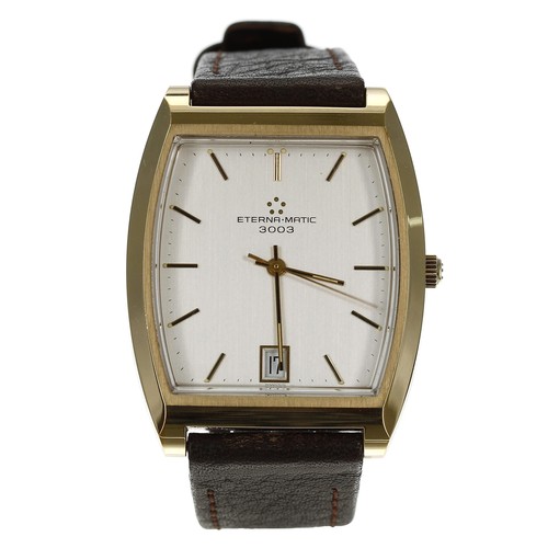 252 - Eterna-Matic 3003 automatic rectangular cased gold plated and stainless steel gentleman's wristwatch... 