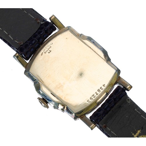 256 - Bulova 10k gold filled rectangular gentleman's wristwatch, circa 1950, silvered dial with gilt Arabi... 