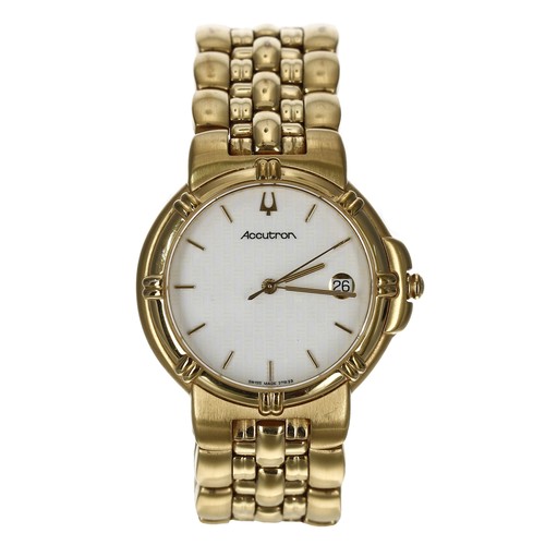 263 - Bulova Accutron gold plated gentleman's wristwatch, case no. 687xxx, circular white dial, inscriptio... 