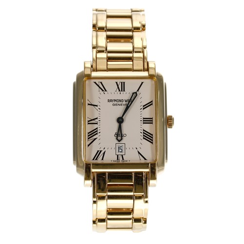 281 - Raymond Weil Saxo rectangular gold plated and stainless steel gentleman's wristwatch, reference no. ... 