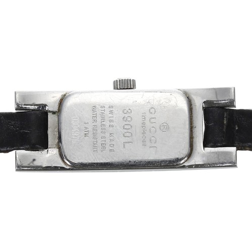 297 - Gucci stainless steel lady's wristwatch, reference no. 3900L, serial no. 030xxxx, rectangular black ... 