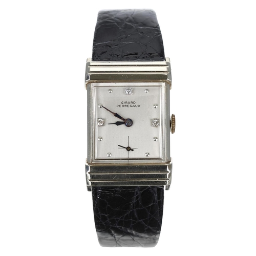 313 - Girard Perregaux 1930s 14ct white gold rectangular gentleman's wristwatch, reference no. E1302, case... 