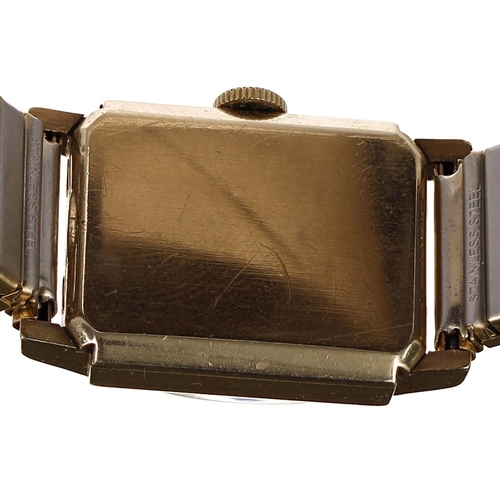 316 - Elgin De Luxe 10k gold filled square cased gentleman's wristwatch, square silvered dial with quarter... 