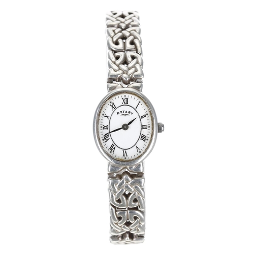 317 - Rotary silver lady's wristwatch, oval white dial with Roman numerals, case back stamped P0.000296, s... 