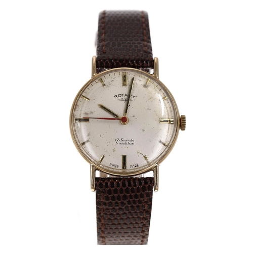 318 - Rotary 9ct gentleman's wristwatch, London 1968, circular silvered dial with applied baton markers, m... 