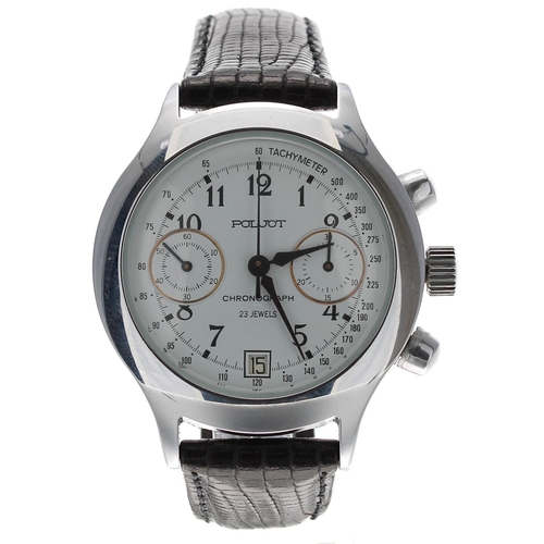 319 - Poljot Chronograph stainless steel gentleman's wristwatch, the white dial with Arabic numerals, tach... 