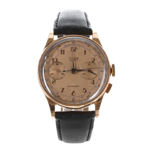 320 - Titus Genève Chronograph 18ct gentleman's wristwatch, circa 1940s, the champagne dial with Arabic nu... 