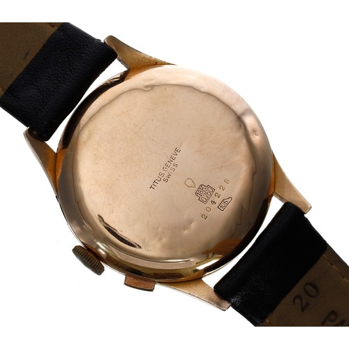 320 - Titus Genève Chronograph 18ct gentleman's wristwatch, circa 1940s, the champagne dial with Arabic nu... 