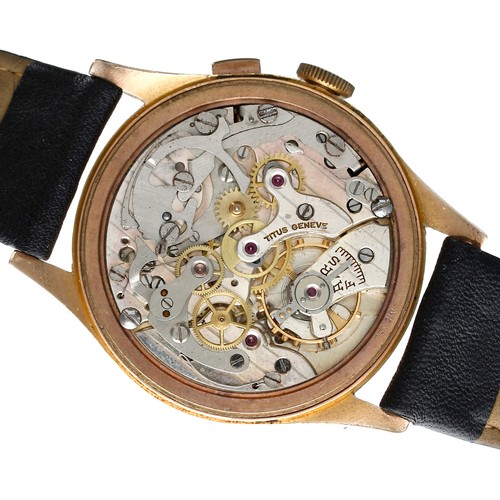 320 - Titus Genève Chronograph 18ct gentleman's wristwatch, circa 1940s, the champagne dial with Arabic nu... 