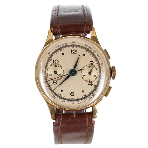 326 - 18ct rose gold chronograph gentleman's wristwatch, circular bronze dial with Arabic numerals, hour m... 