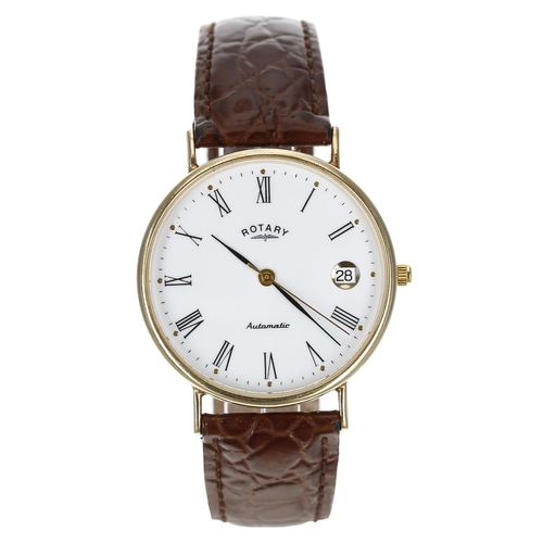 329 - Rotary 9ct automatic gentleman's wristwatch, circular white dial, 21 jewel movement, exhibition case... 