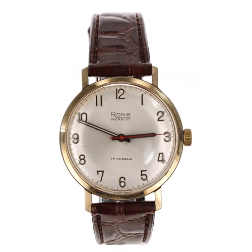 330 - Rone 9ct gentleman's wristwatch, London 1975, circular silvered dial with applied Arabic numerals, m... 