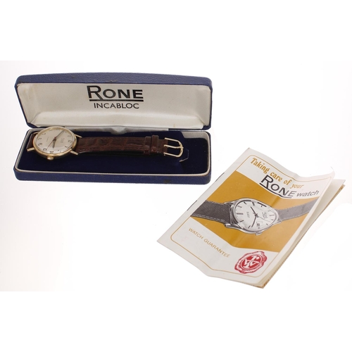 330 - Rone 9ct gentleman's wristwatch, London 1975, circular silvered dial with applied Arabic numerals, m... 