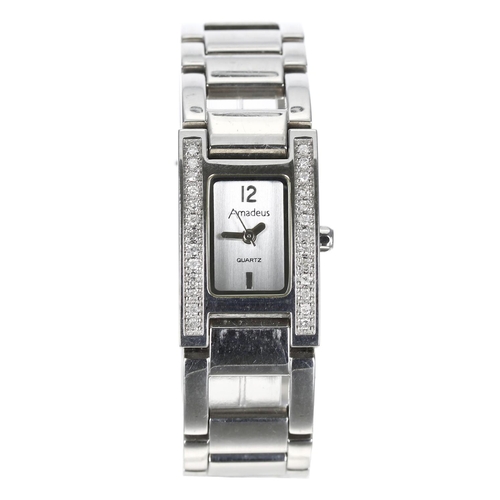 334 - Amadeus Quartz diamond set stainless steel lady's wristwatch, case no. AM00038, rectangular silvered... 