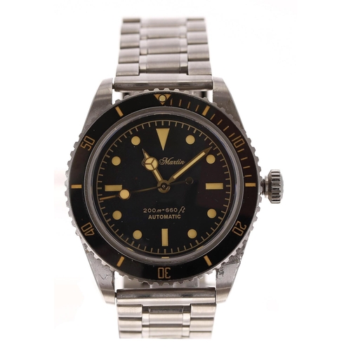 336 - San Martin divers automatic stainless steel gentleman's wristwatch, black dial, black rotating bezel... 