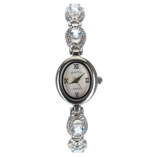 339 - Jewel Time Quartz silver wristwatch, reference no. LW8638, mother of pearl dial with roman numerals,... 