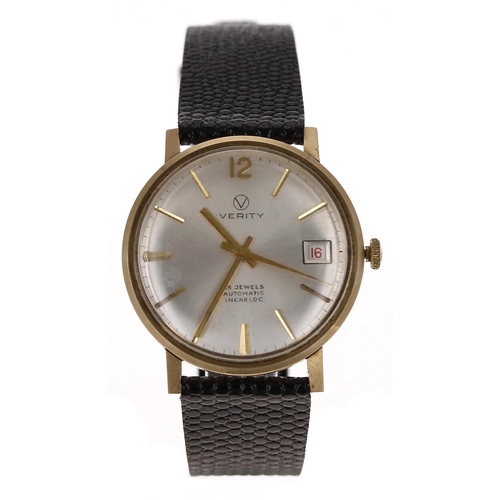 340 - Verity 9ct automatic gentleman's wristwatch, London 1973, circular silvered dial with applied gilt A... 