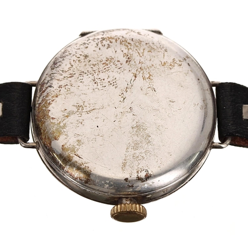 349 - Silver wire-lug gentleman's wristwatch, import hallmarks London 1929, circular enamel dial with Roma... 